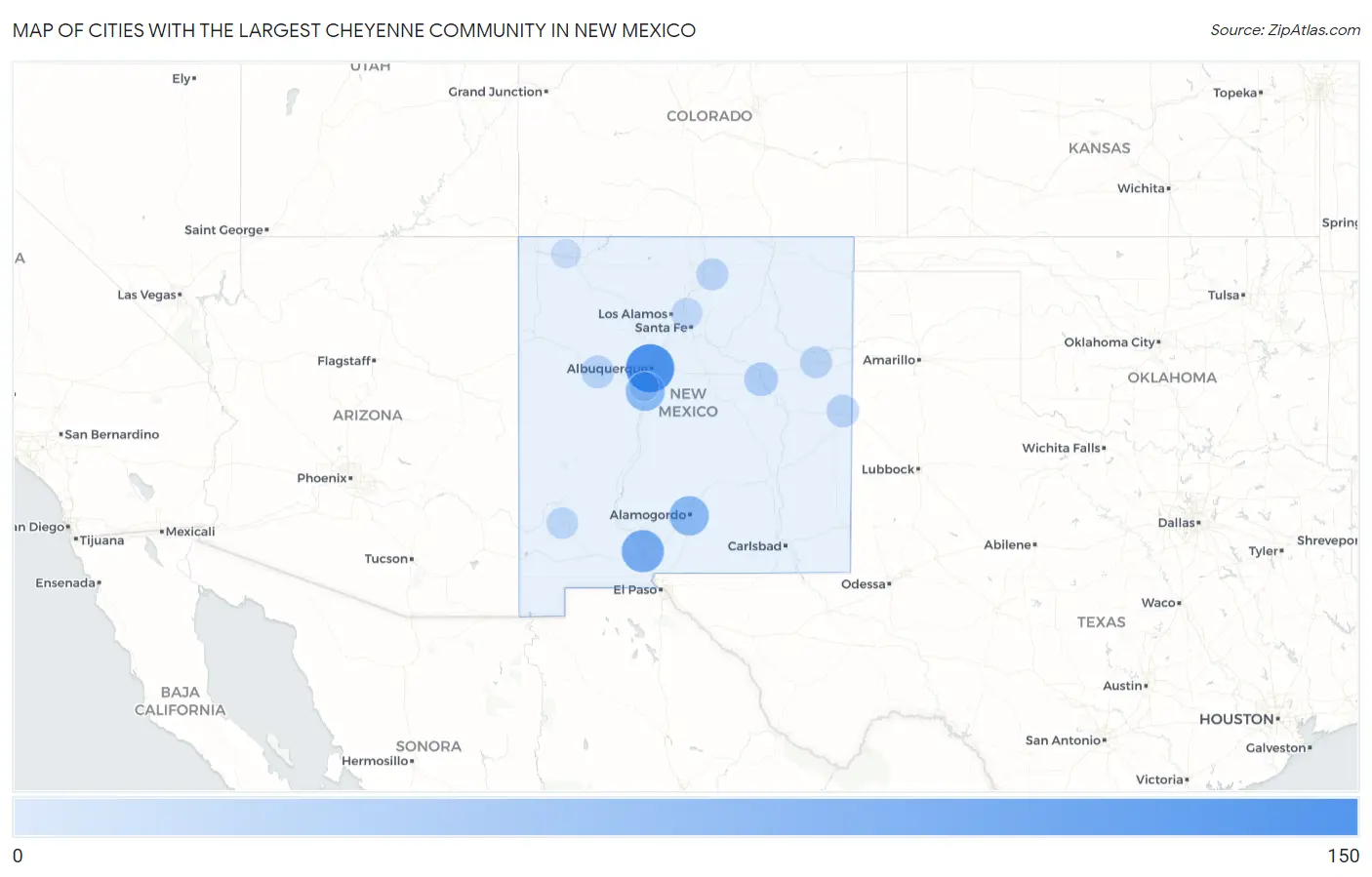 Cities with the Largest Cheyenne Community in New Mexico Map