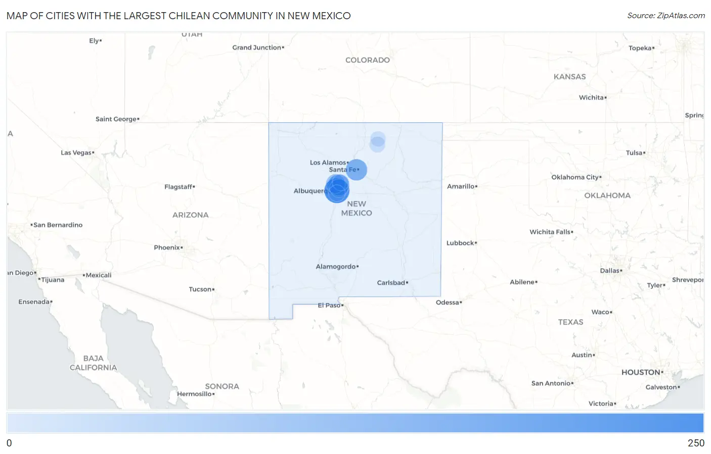 Cities with the Largest Chilean Community in New Mexico Map