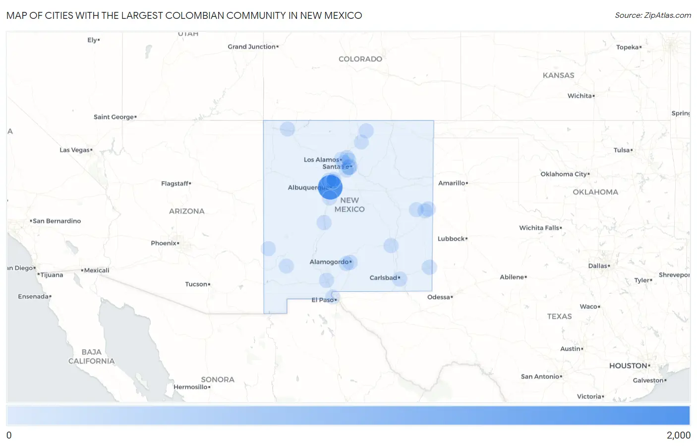 Cities with the Largest Colombian Community in New Mexico Map