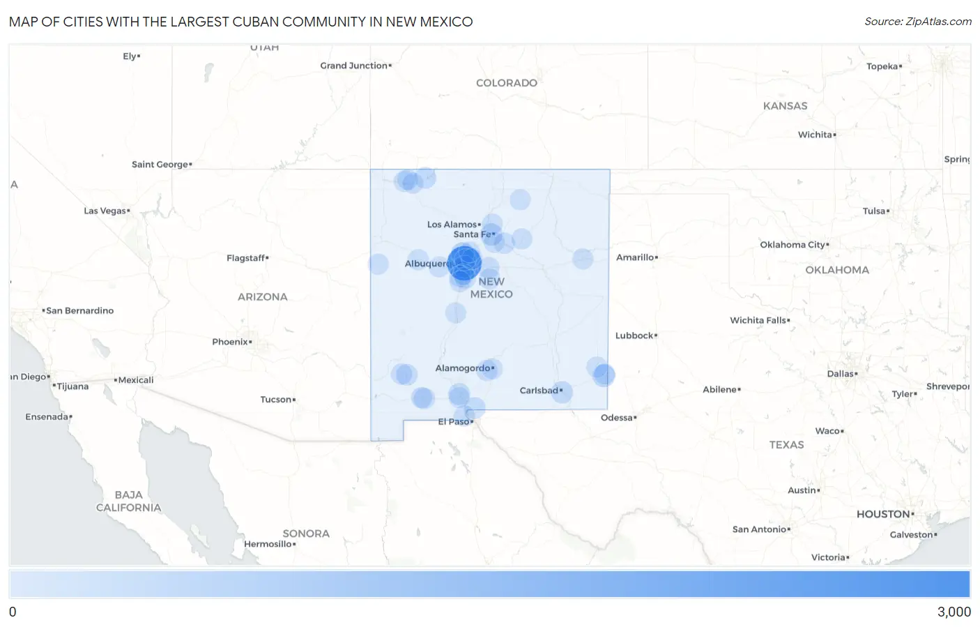 Cities with the Largest Cuban Community in New Mexico Map
