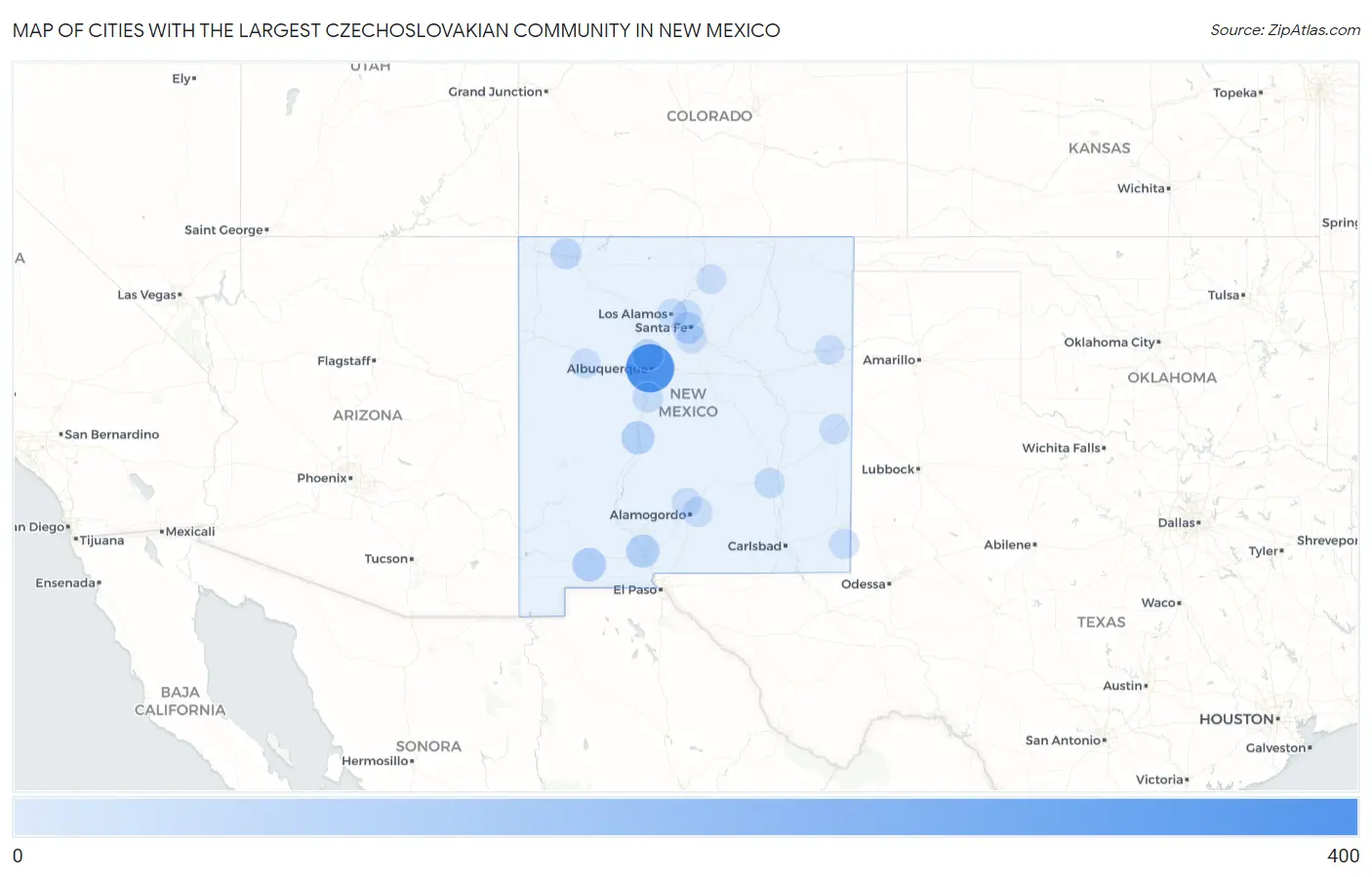 Cities with the Largest Czechoslovakian Community in New Mexico Map