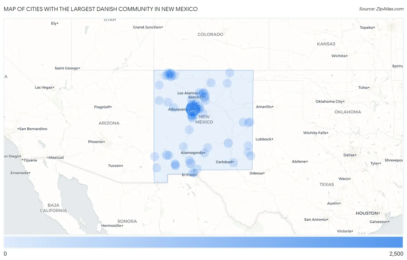 Cities with the Largest Danish Community in New Mexico Map