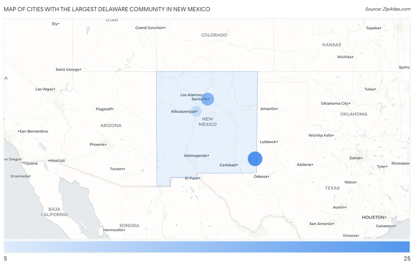 Cities with the Largest Delaware Community in New Mexico Map