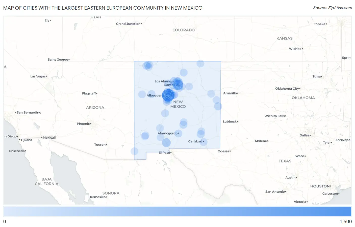 Cities with the Largest Eastern European Community in New Mexico Map