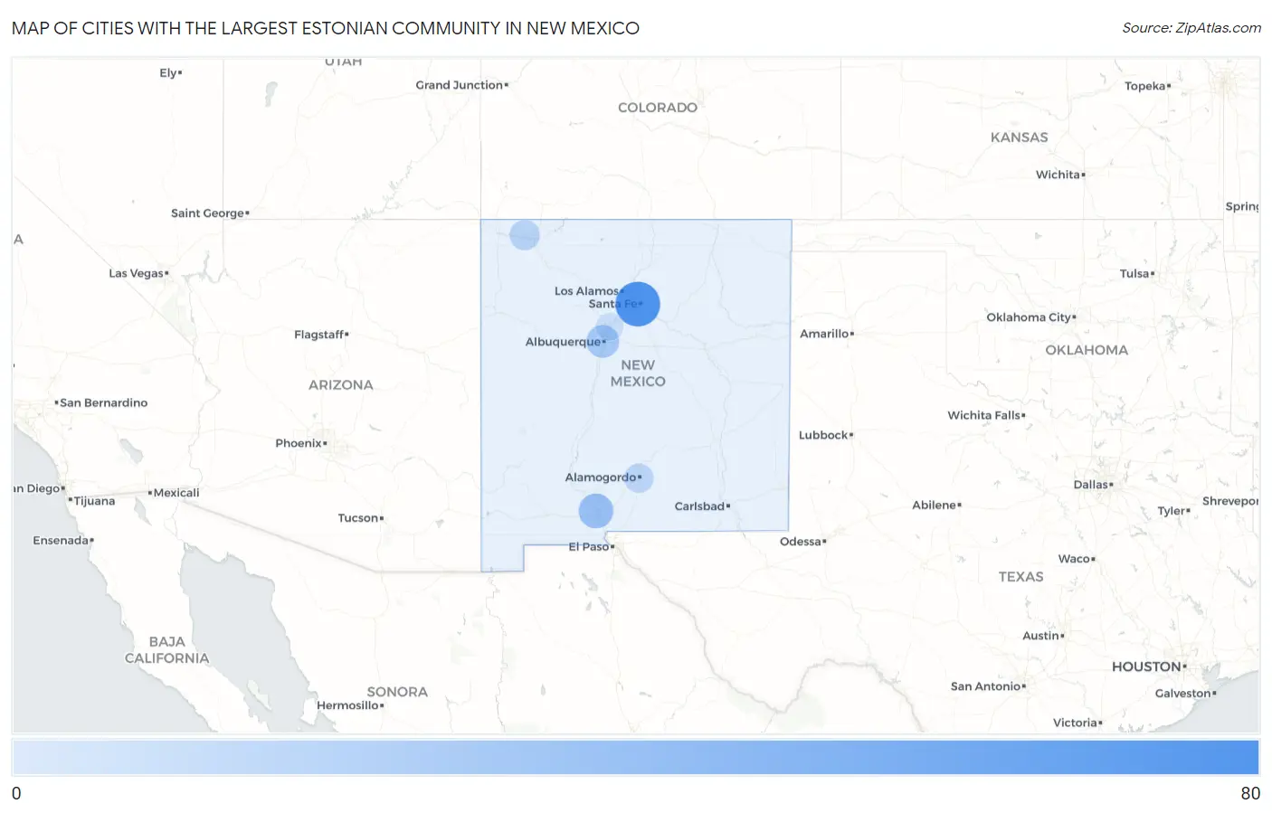 Cities with the Largest Estonian Community in New Mexico Map