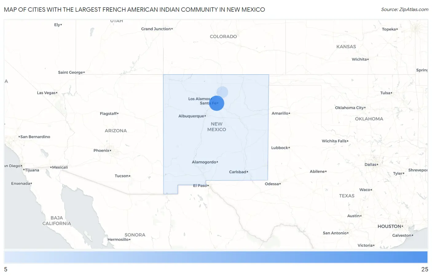 Cities with the Largest French American Indian Community in New Mexico Map