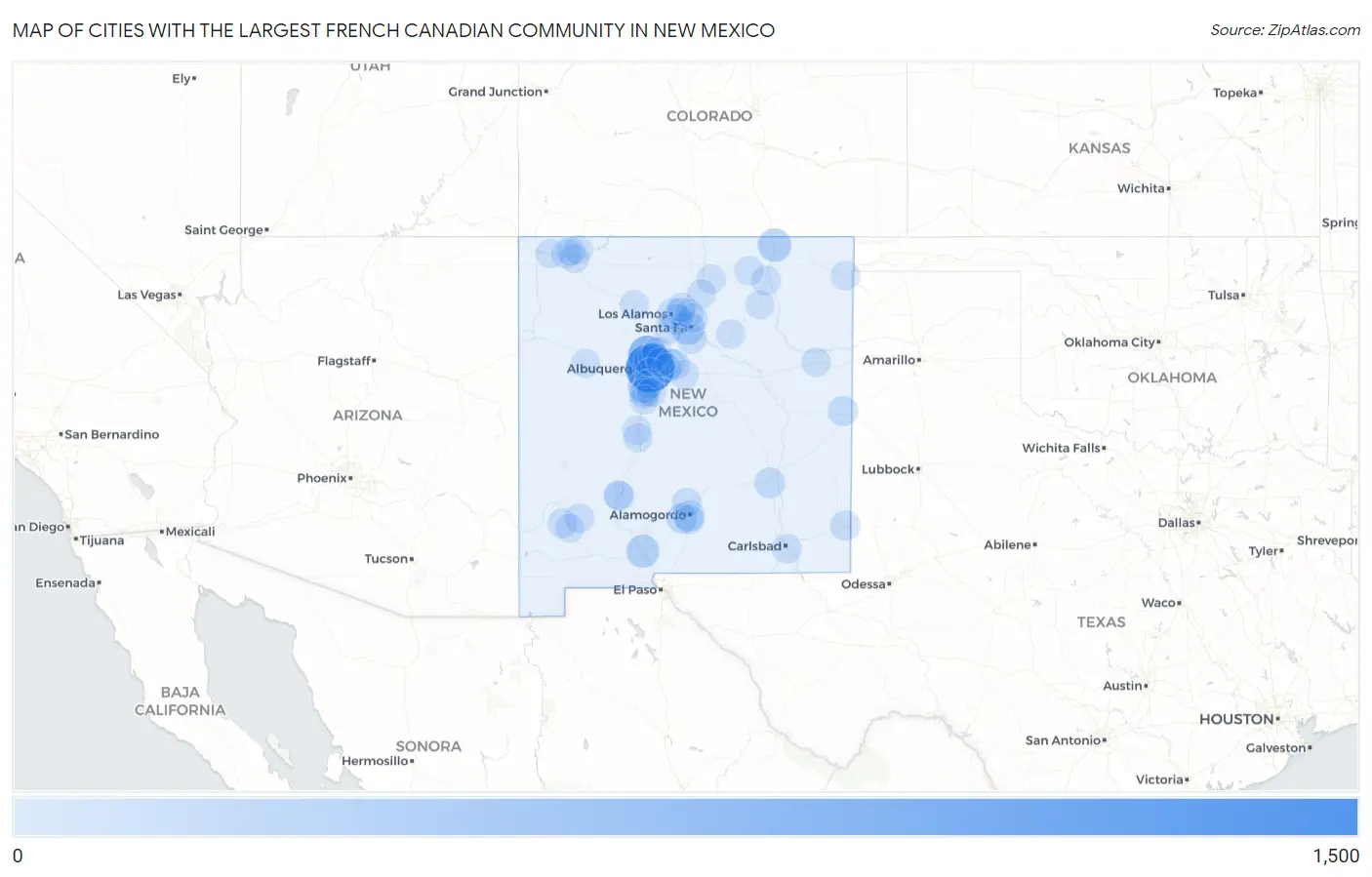 Cities with the Largest French Canadian Community in New Mexico Map