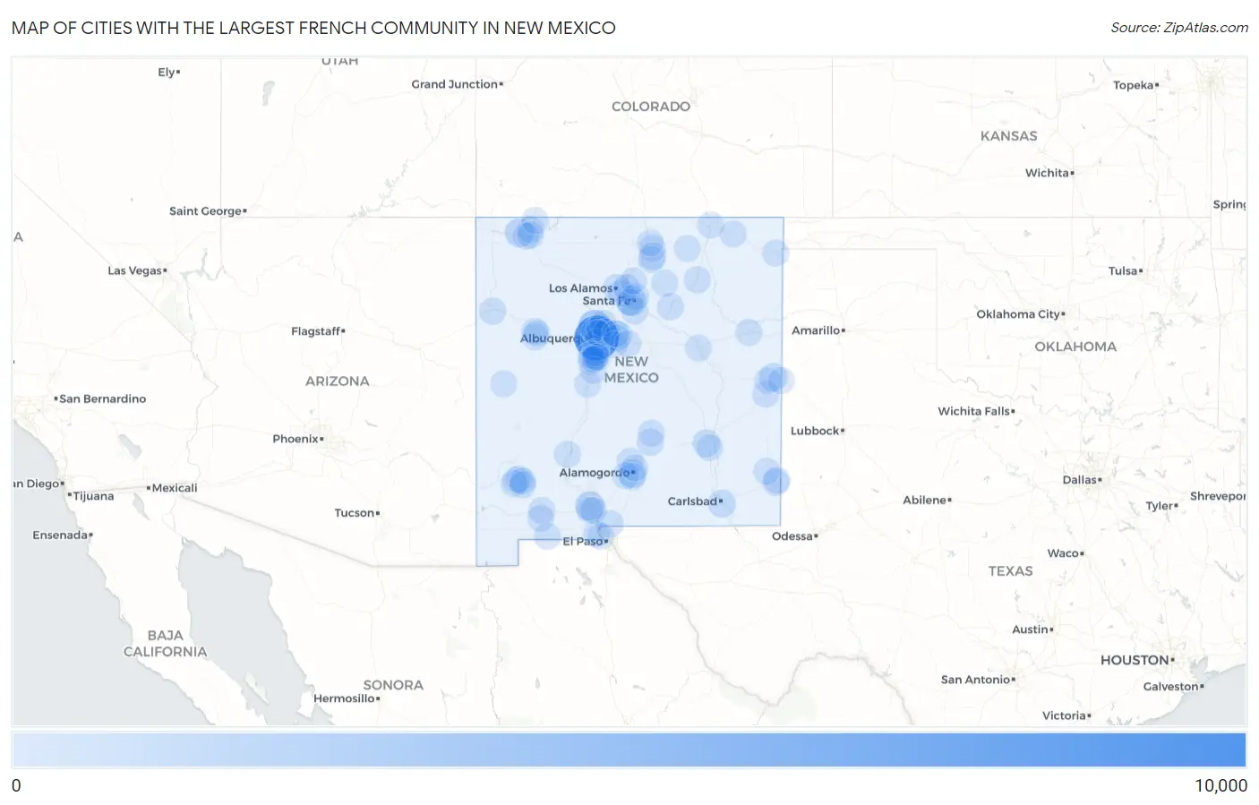 Cities with the Largest French Community in New Mexico Map