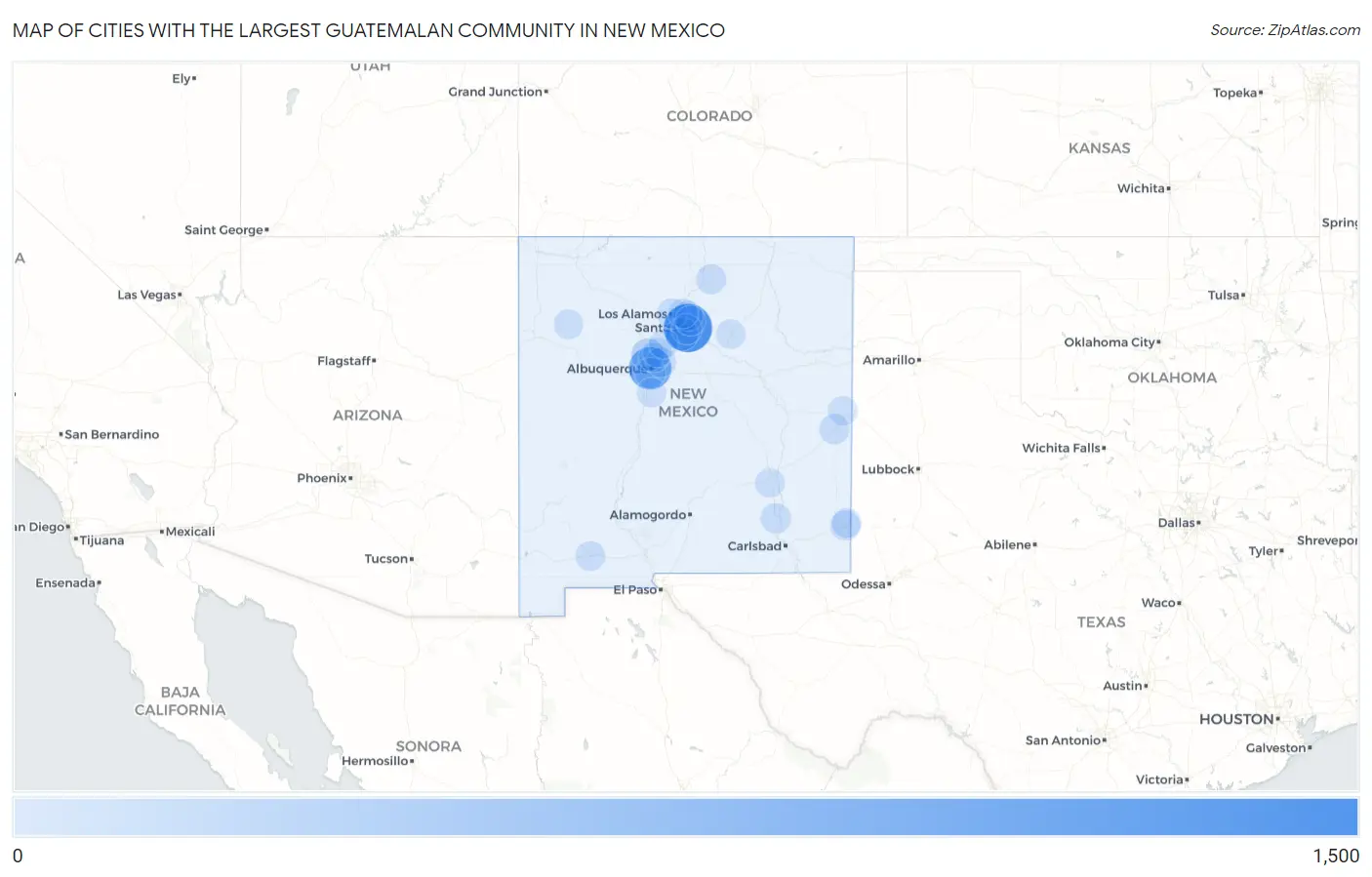 Cities with the Largest Guatemalan Community in New Mexico Map