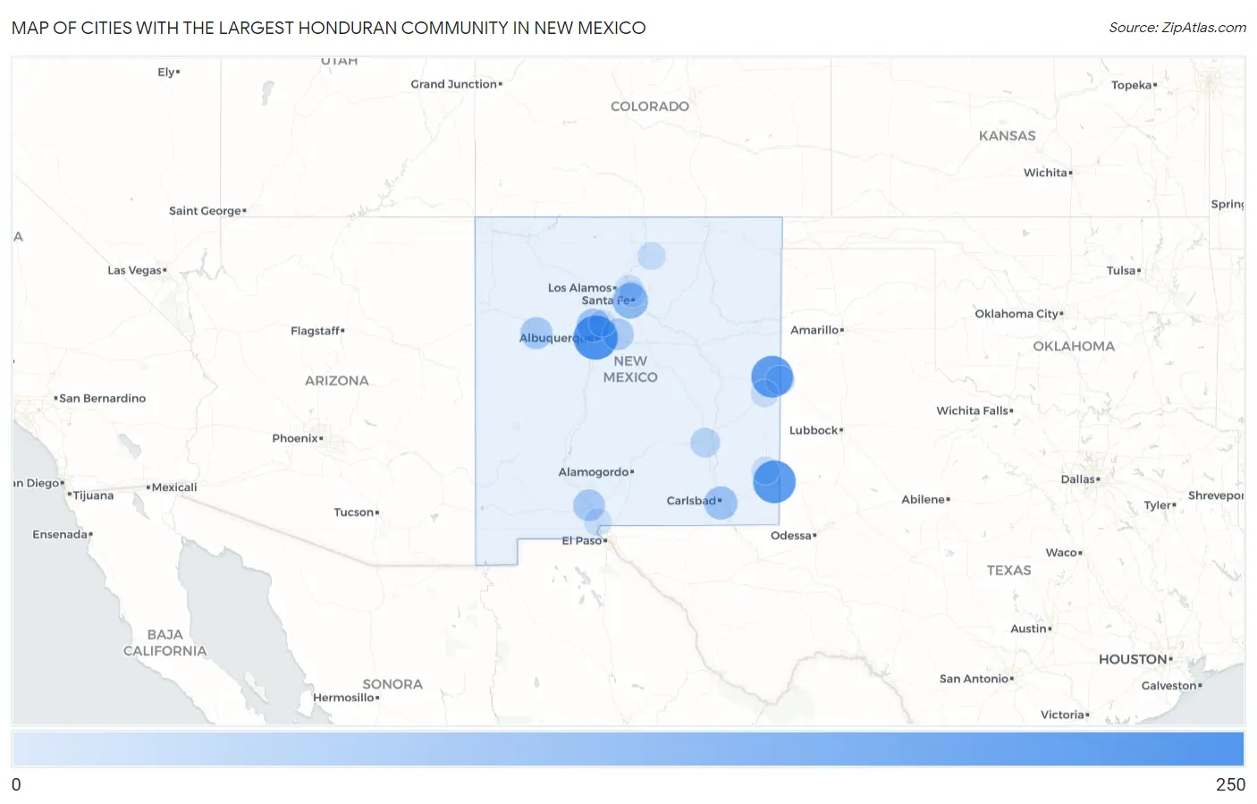 Cities with the Largest Honduran Community in New Mexico Map