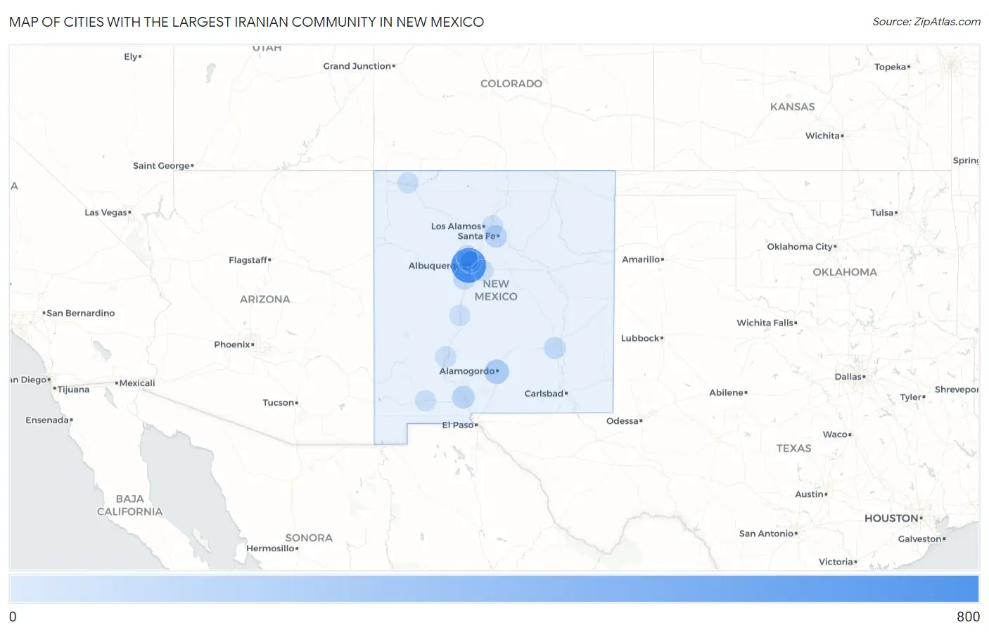 Cities with the Largest Iranian Community in New Mexico Map