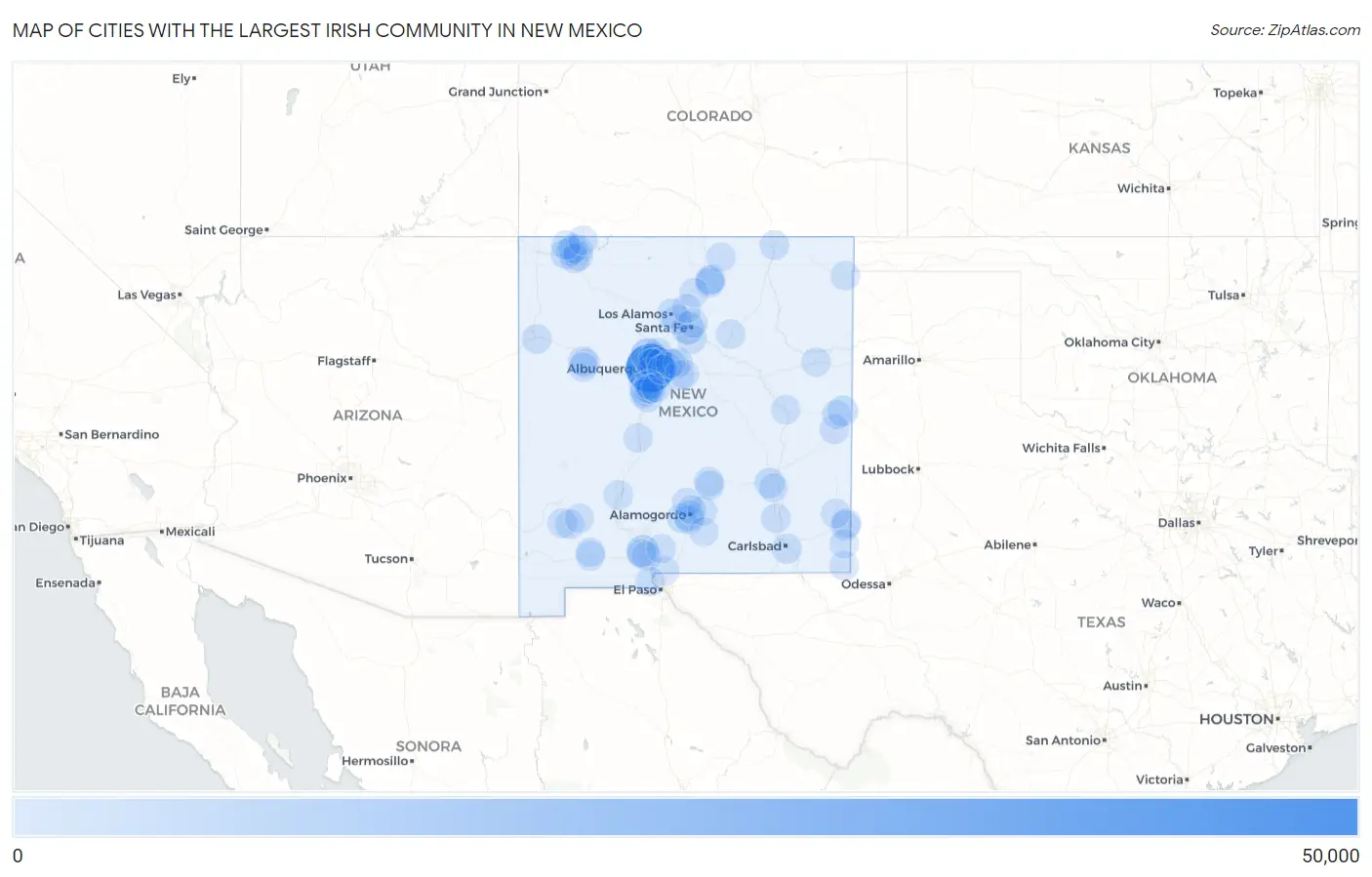 Cities with the Largest Irish Community in New Mexico Map
