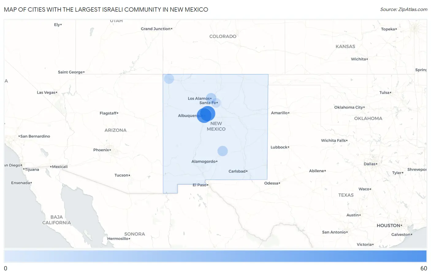 Cities with the Largest Israeli Community in New Mexico Map