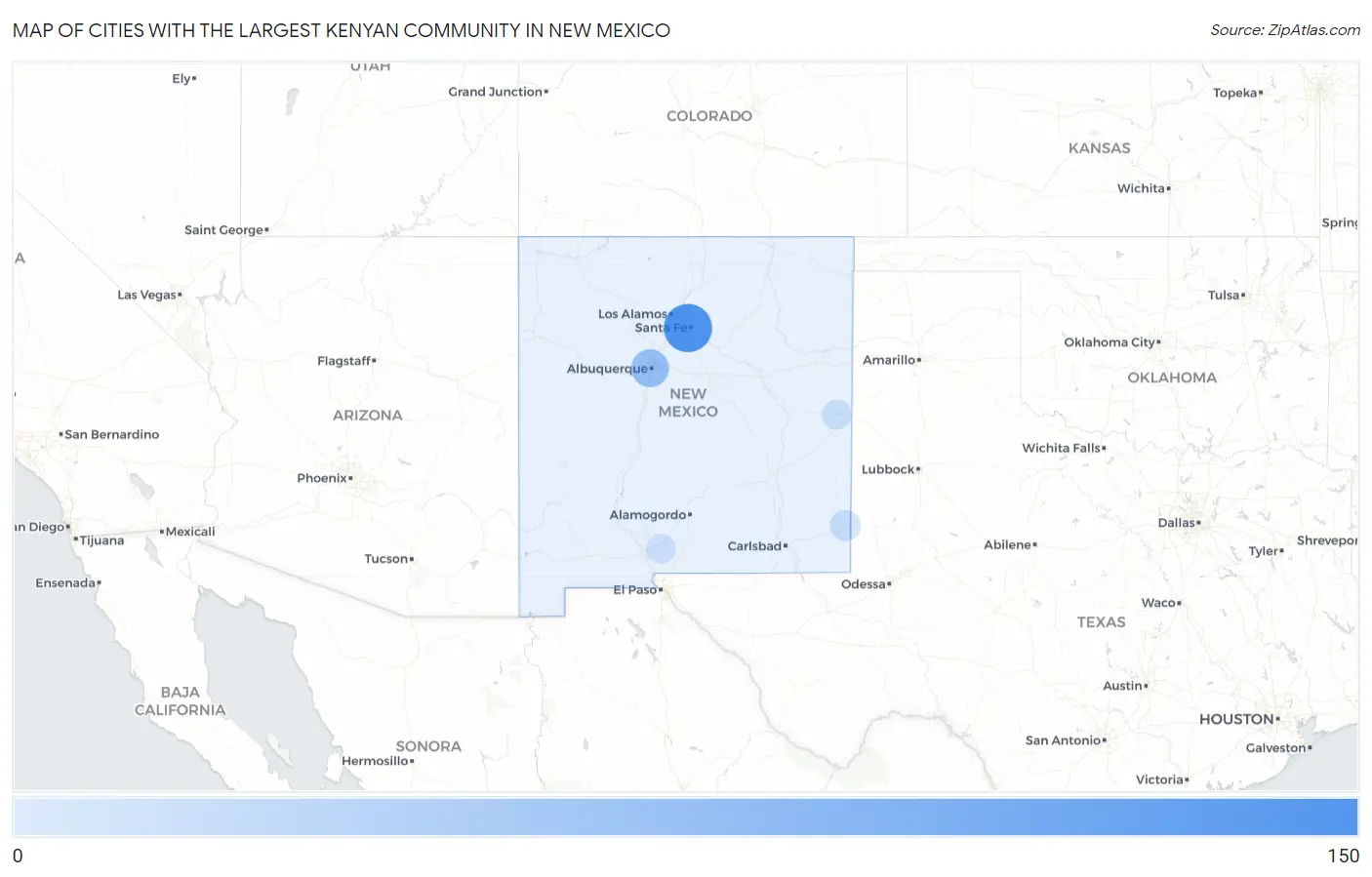 Cities with the Largest Kenyan Community in New Mexico Map