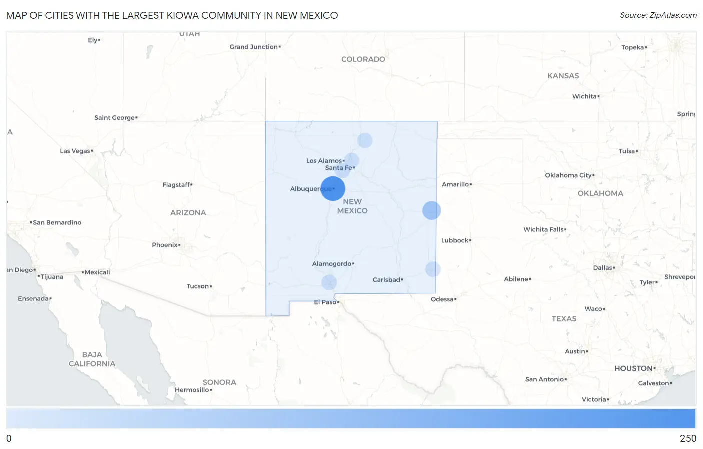Cities with the Largest Kiowa Community in New Mexico Map