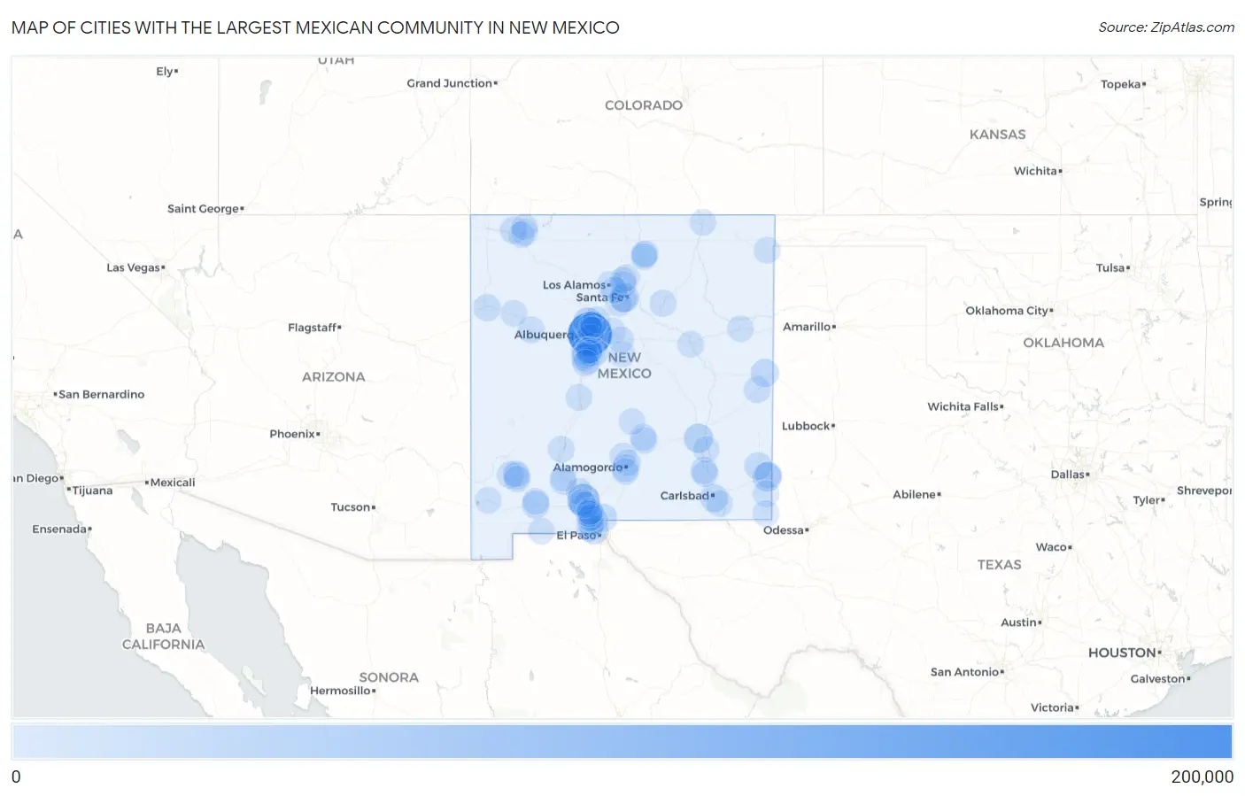 Cities with the Largest Mexican Community in New Mexico Map