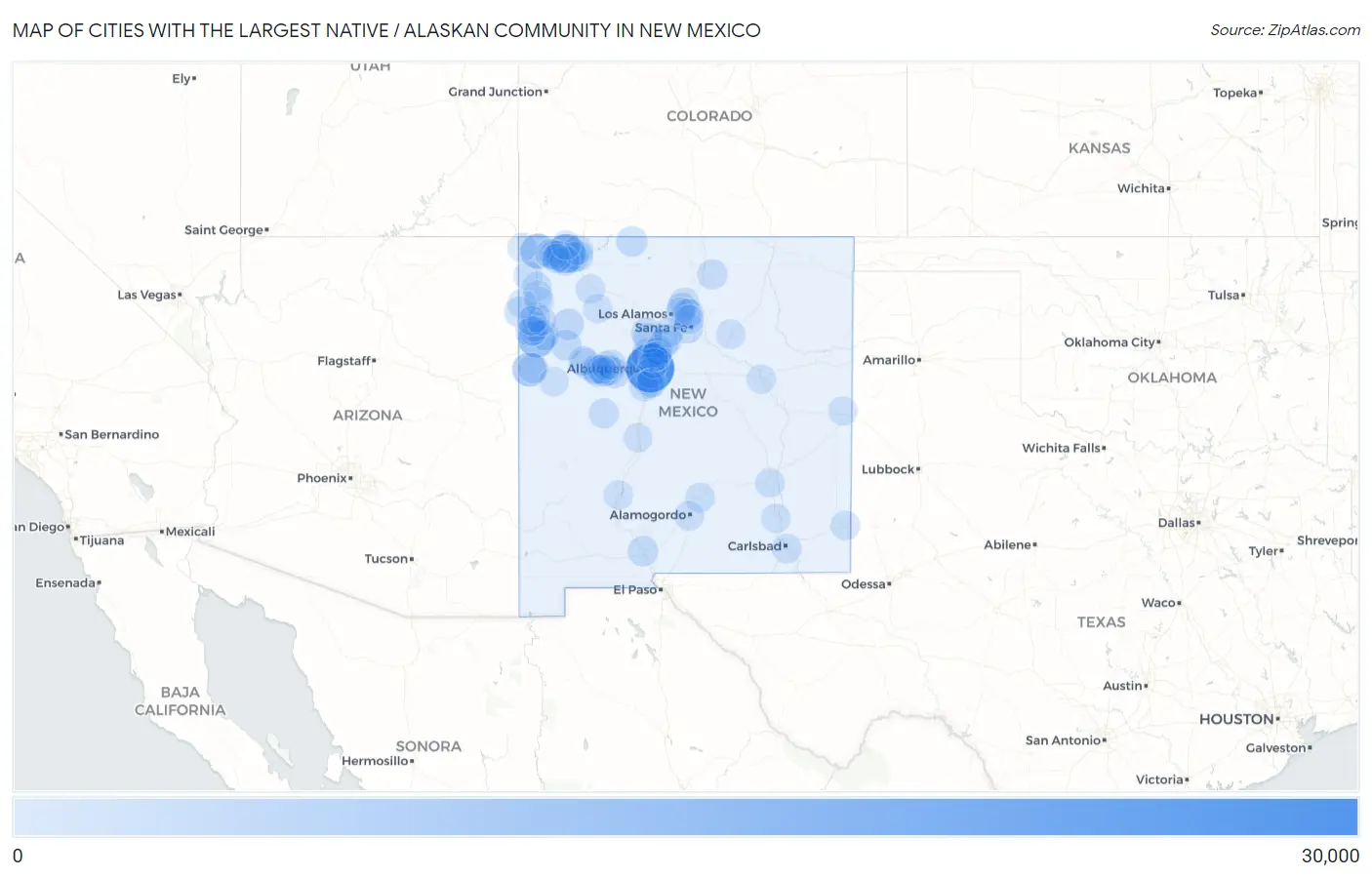 Cities with the Largest Native / Alaskan Community in New Mexico Map