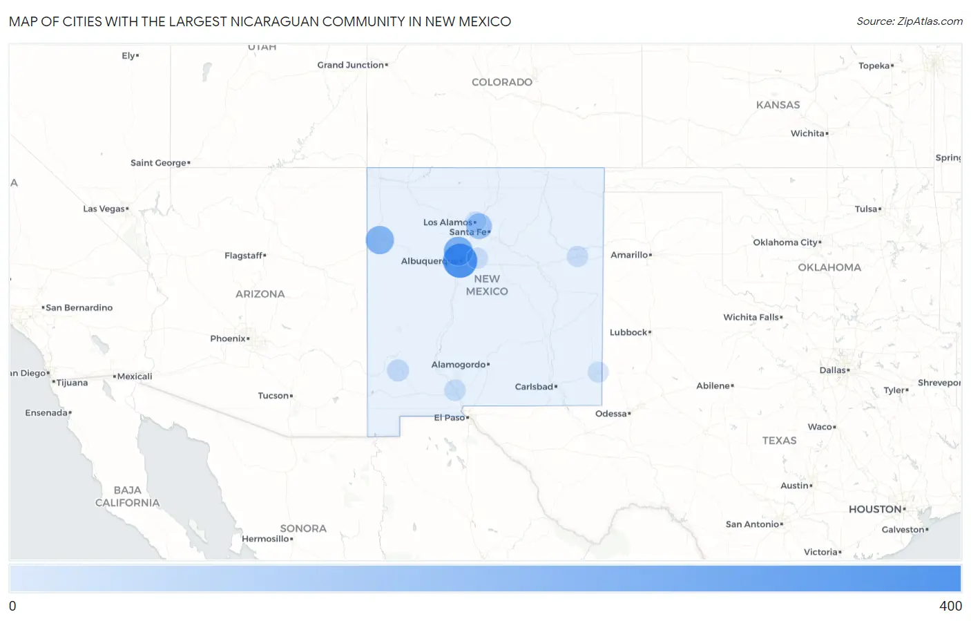 Cities with the Largest Nicaraguan Community in New Mexico Map