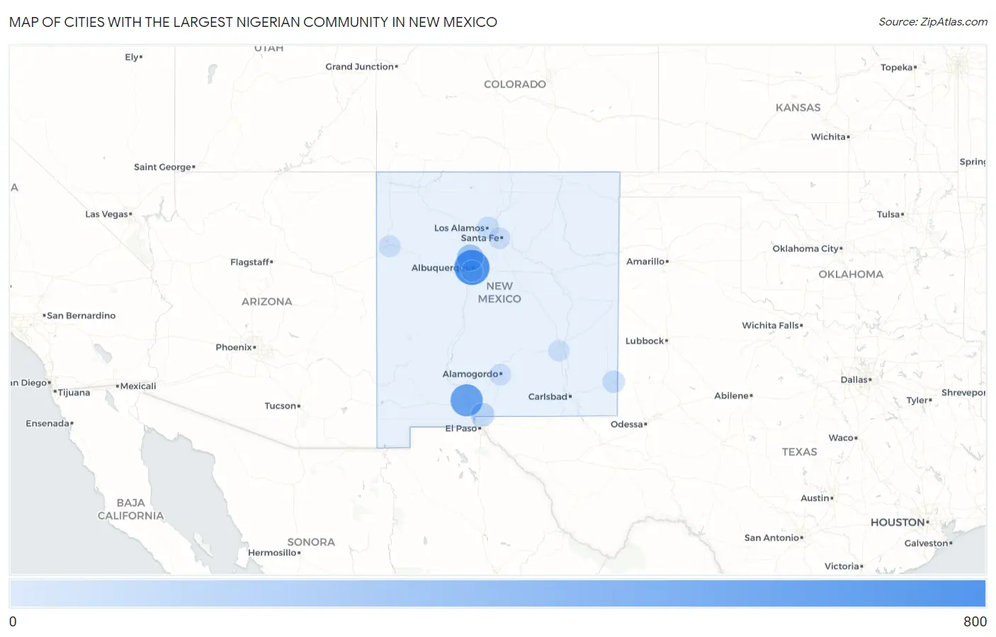 Cities with the Largest Nigerian Community in New Mexico Map
