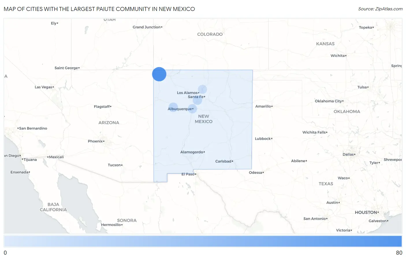 Cities with the Largest Paiute Community in New Mexico Map