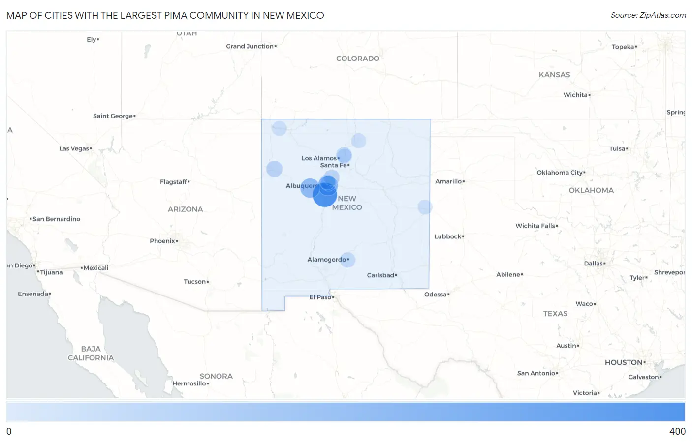 Cities with the Largest Pima Community in New Mexico Map