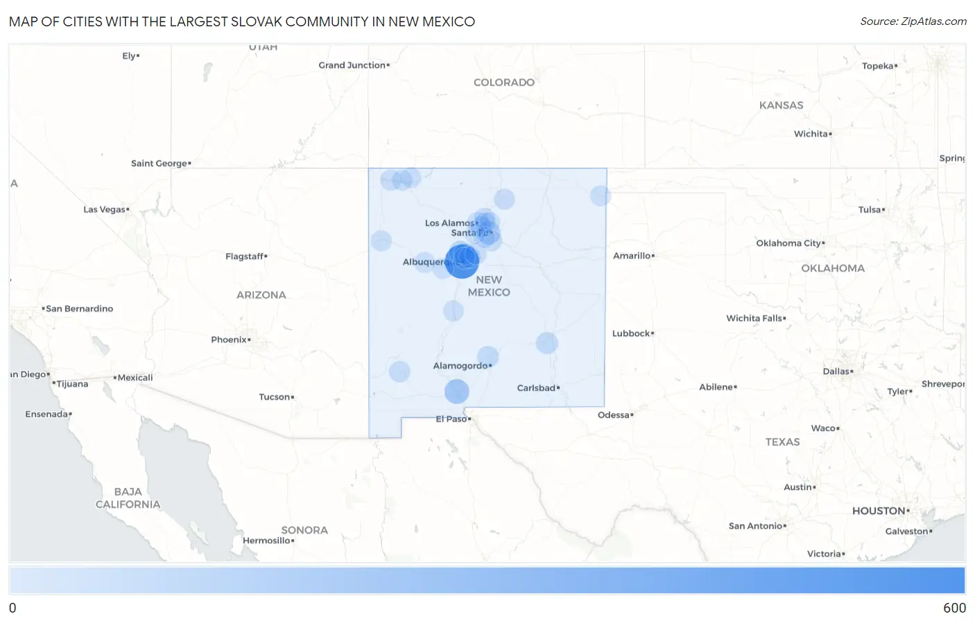Cities with the Largest Slovak Community in New Mexico Map