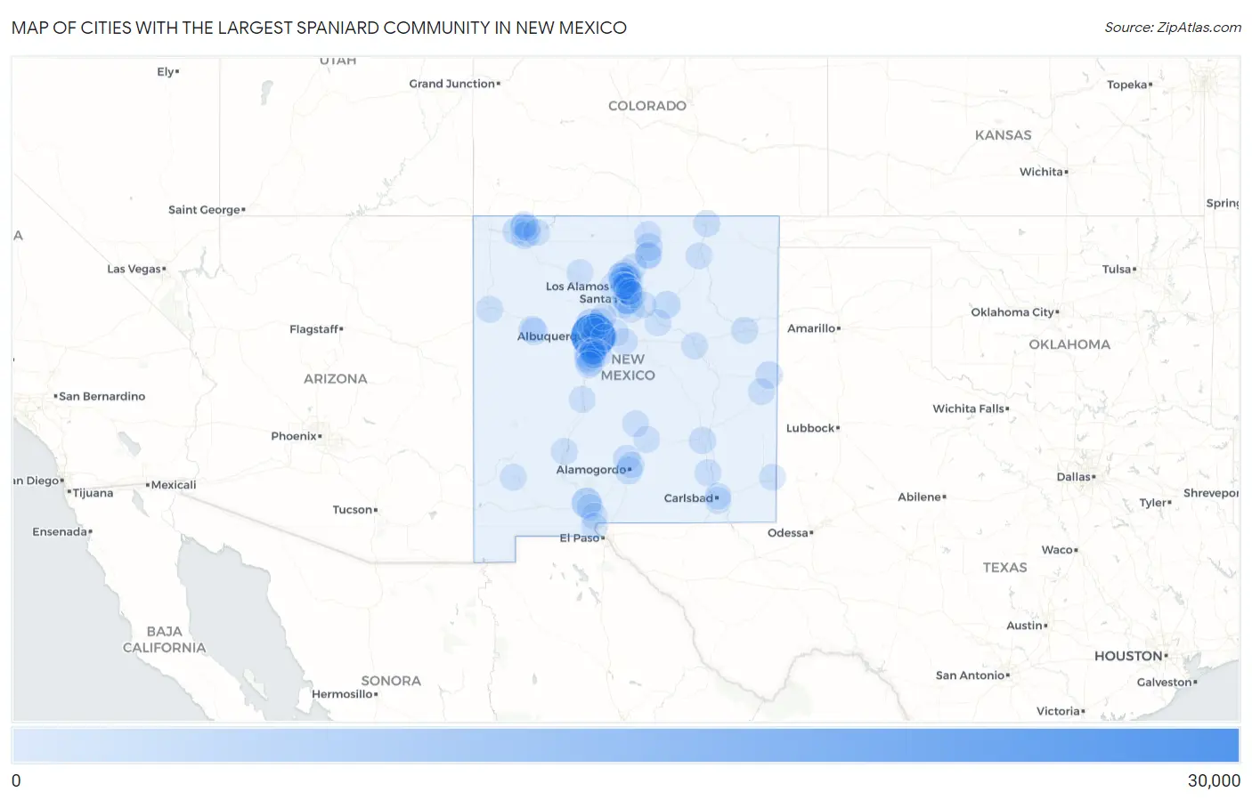 Cities with the Largest Spaniard Community in New Mexico Map
