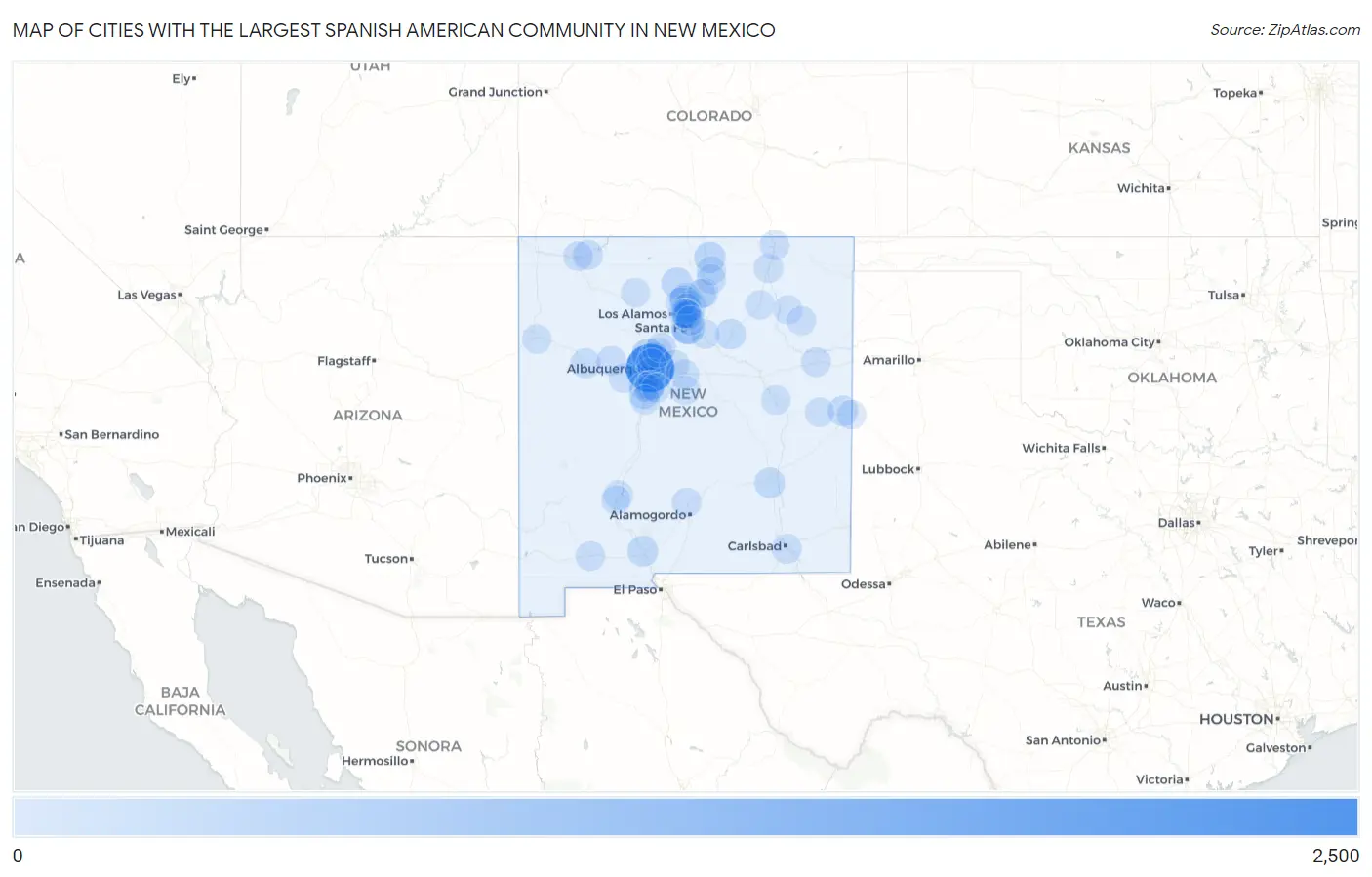 Cities with the Largest Spanish American Community in New Mexico Map
