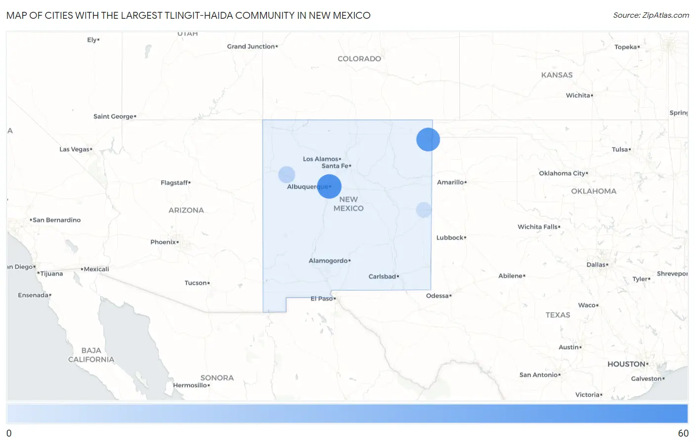 Cities with the Largest Tlingit-Haida Community in New Mexico Map