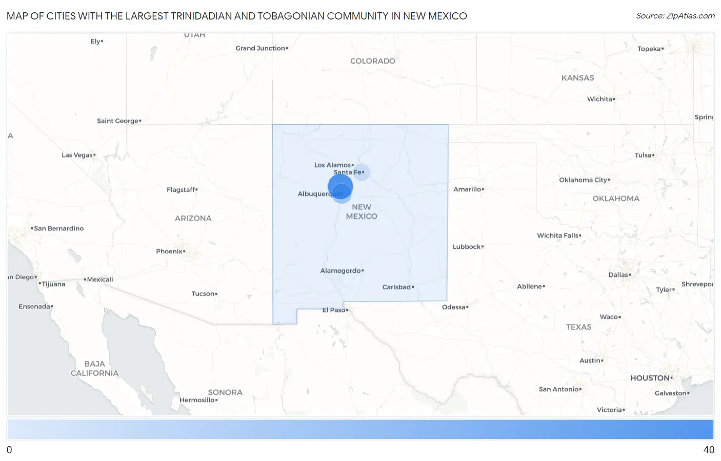 Cities with the Largest Trinidadian and Tobagonian Community in New Mexico Map
