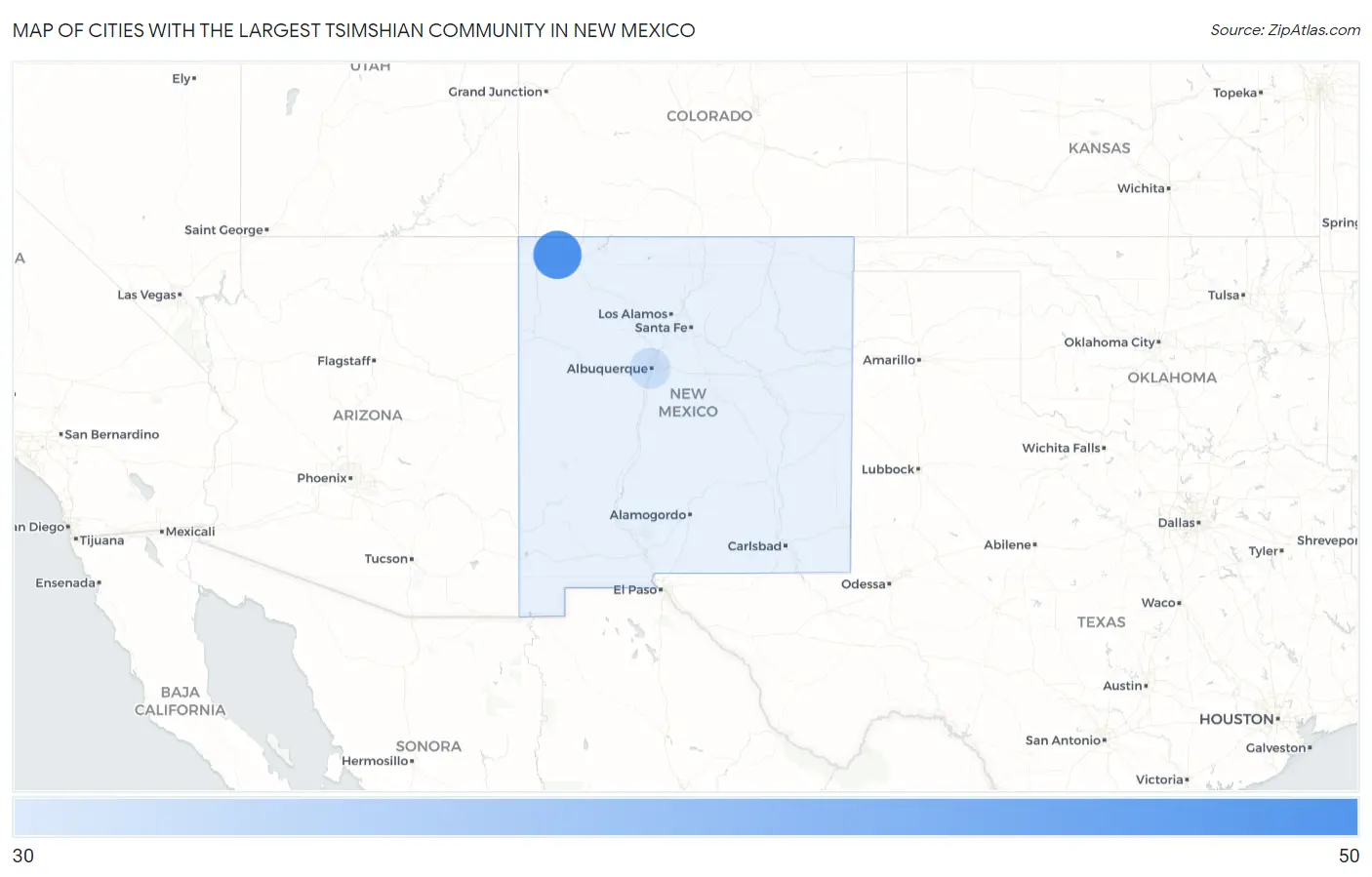 Cities with the Largest Tsimshian Community in New Mexico Map