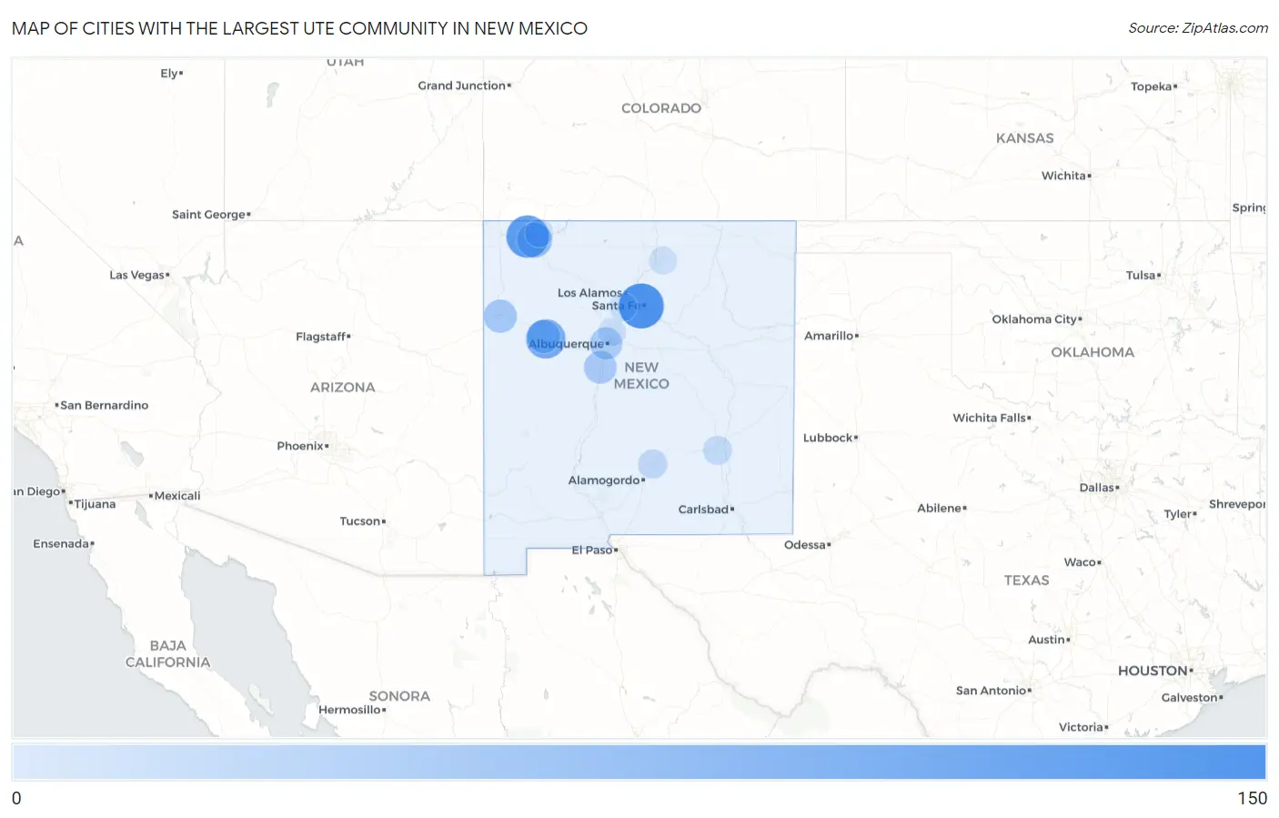 Cities with the Largest Ute Community in New Mexico Map
