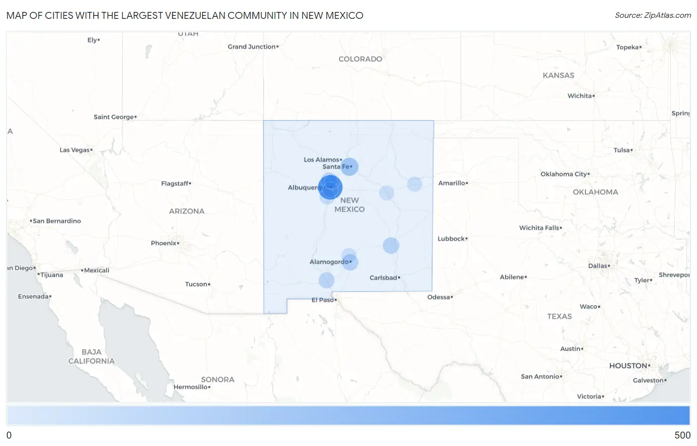 Cities with the Largest Venezuelan Community in New Mexico Map