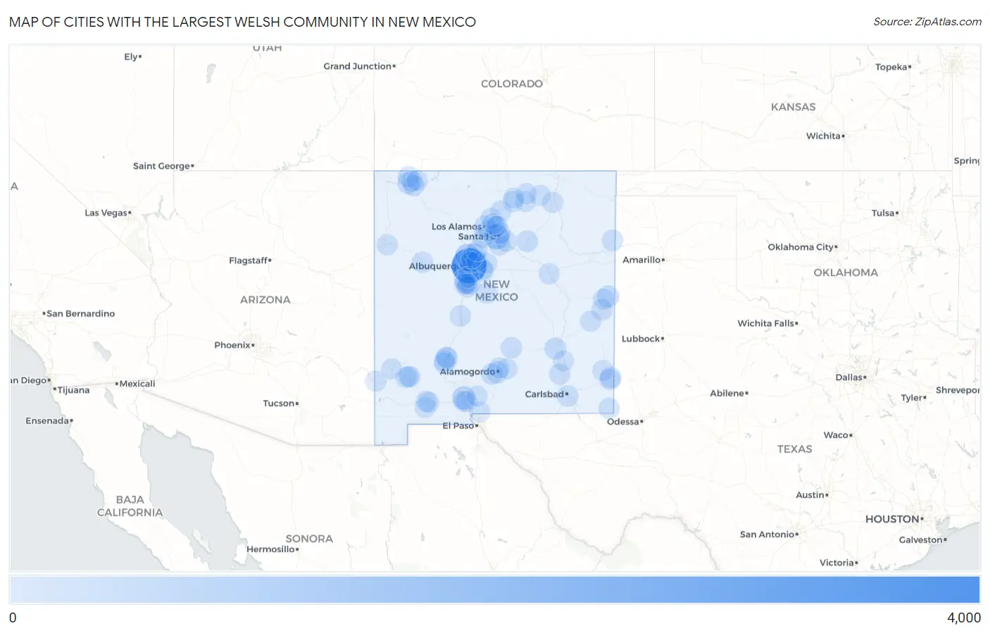 Cities with the Largest Welsh Community in New Mexico Map