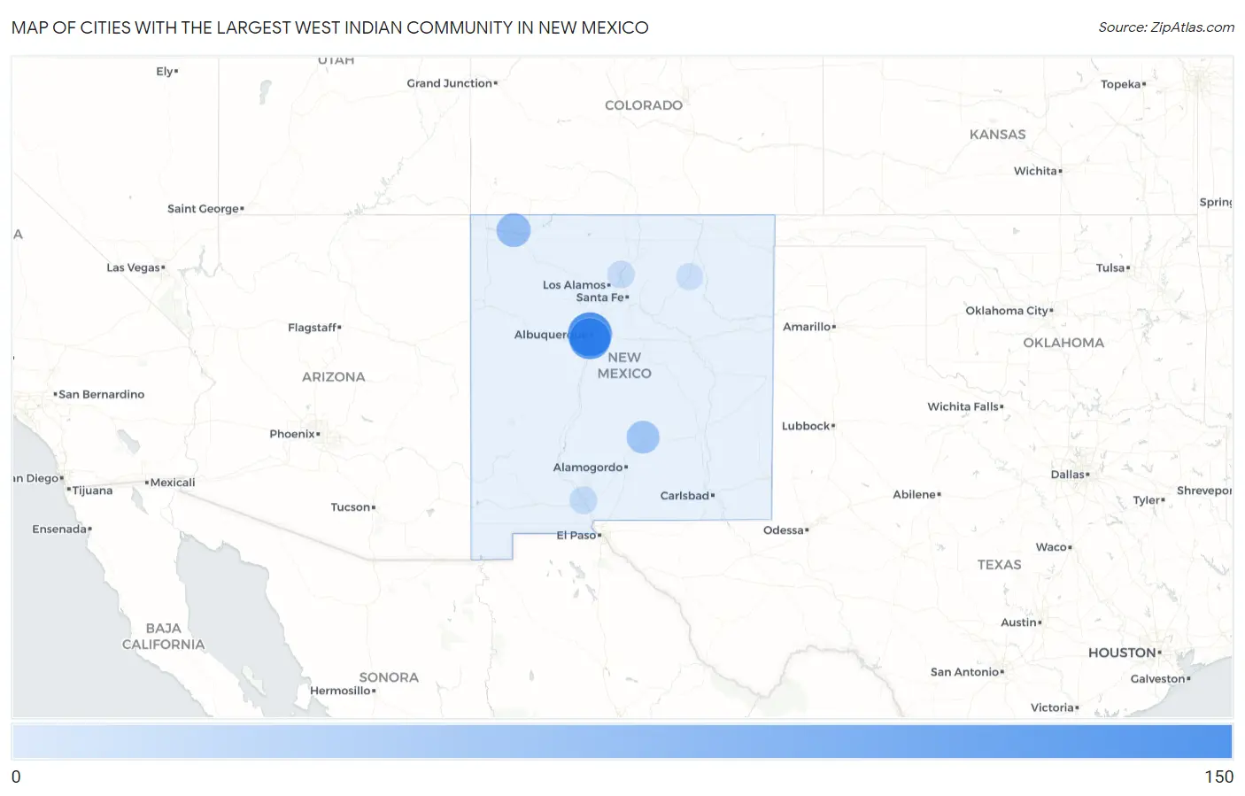 Cities with the Largest West Indian Community in New Mexico Map