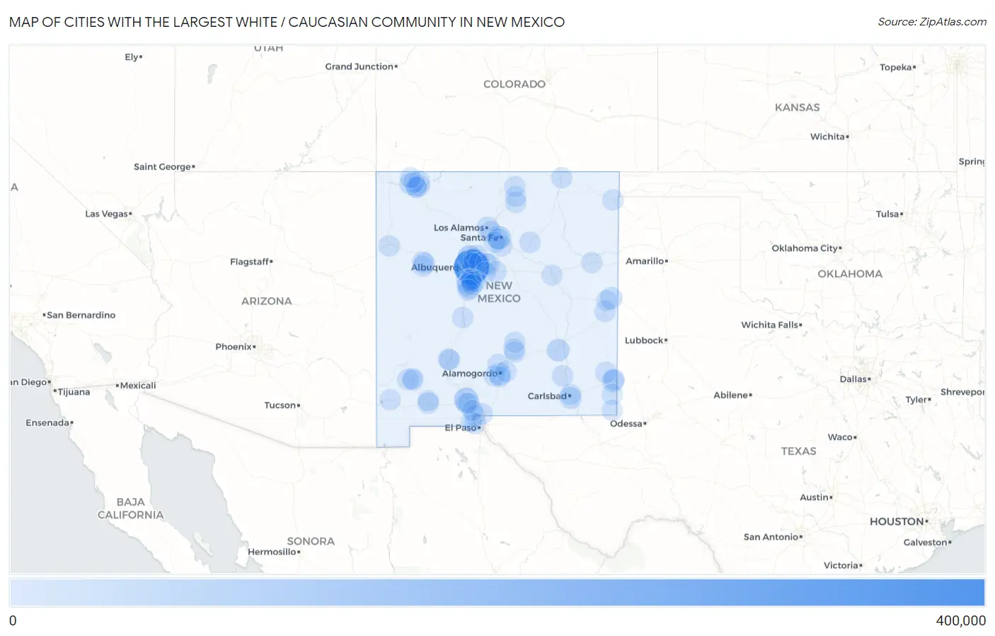 Cities with the Largest White / Caucasian Community in New Mexico Map