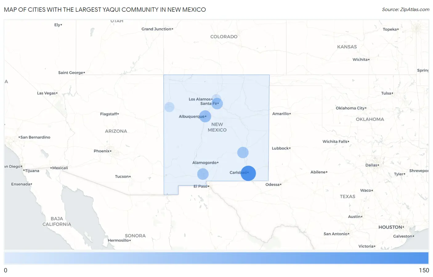 Cities with the Largest Yaqui Community in New Mexico Map