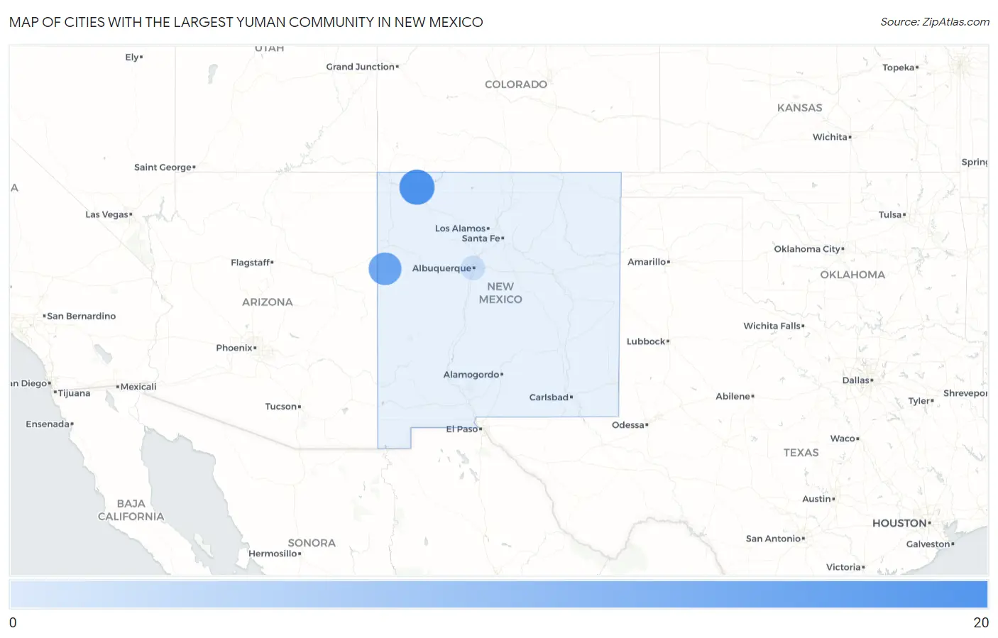 Cities with the Largest Yuman Community in New Mexico Map