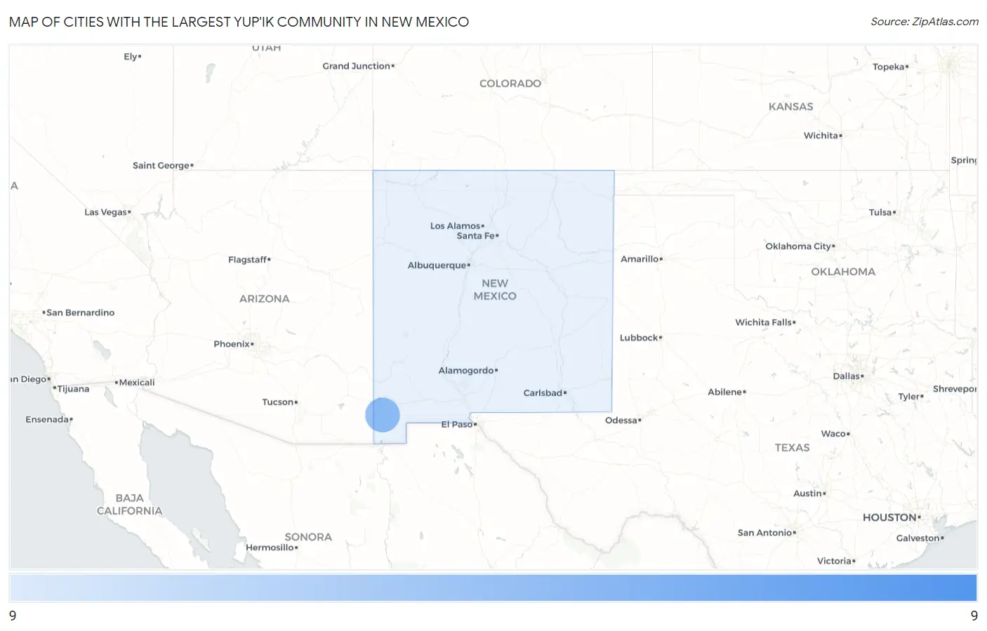 Cities with the Largest Yup'ik Community in New Mexico Map