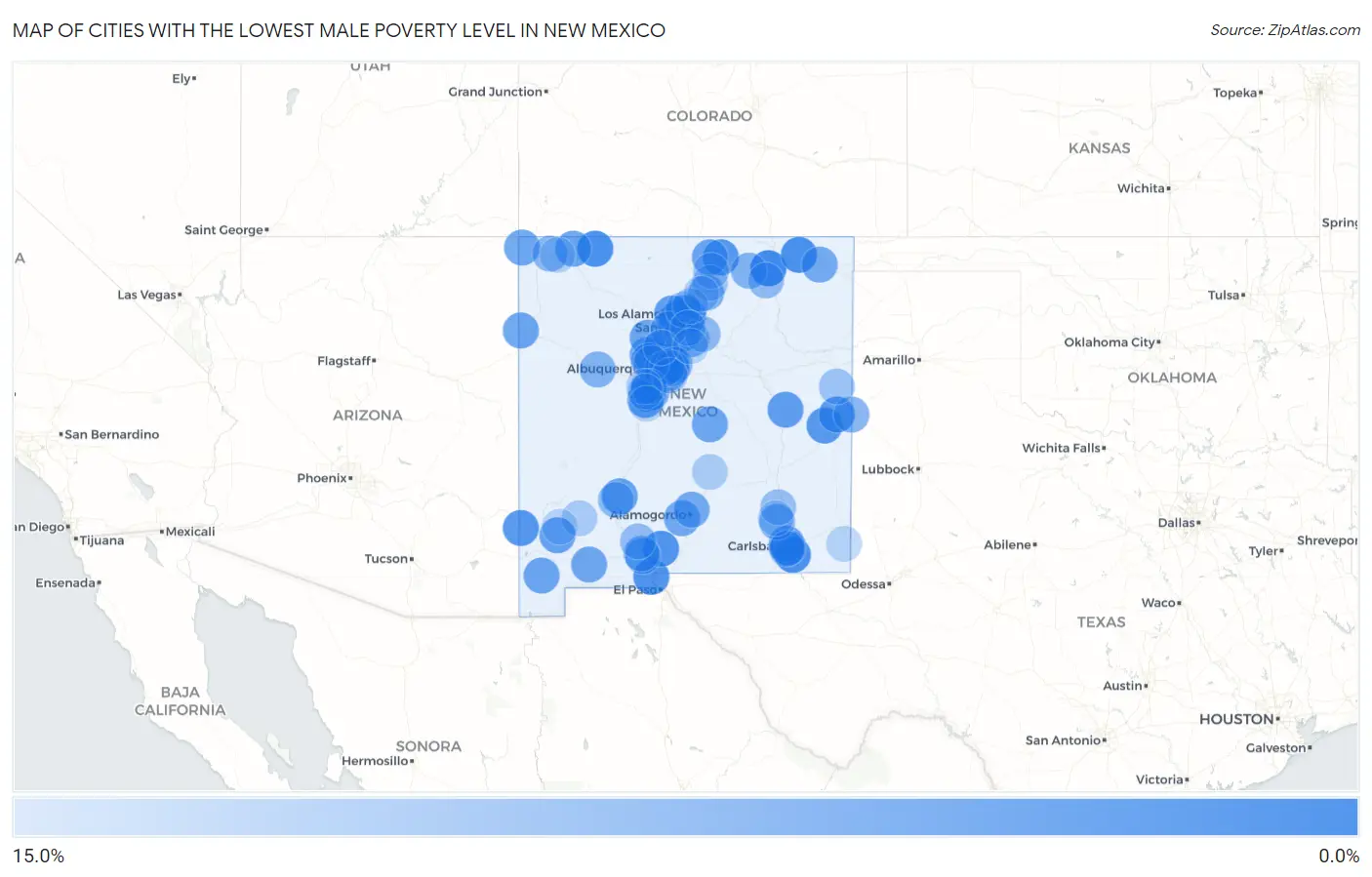 Cities with the Lowest Male Poverty Level in New Mexico Map