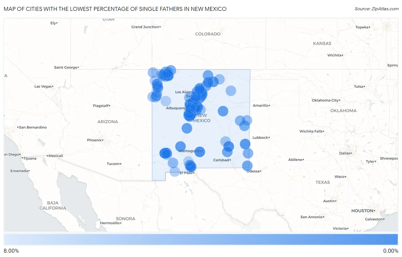 Cities with the Lowest Percentage of Single Fathers in New Mexico Map