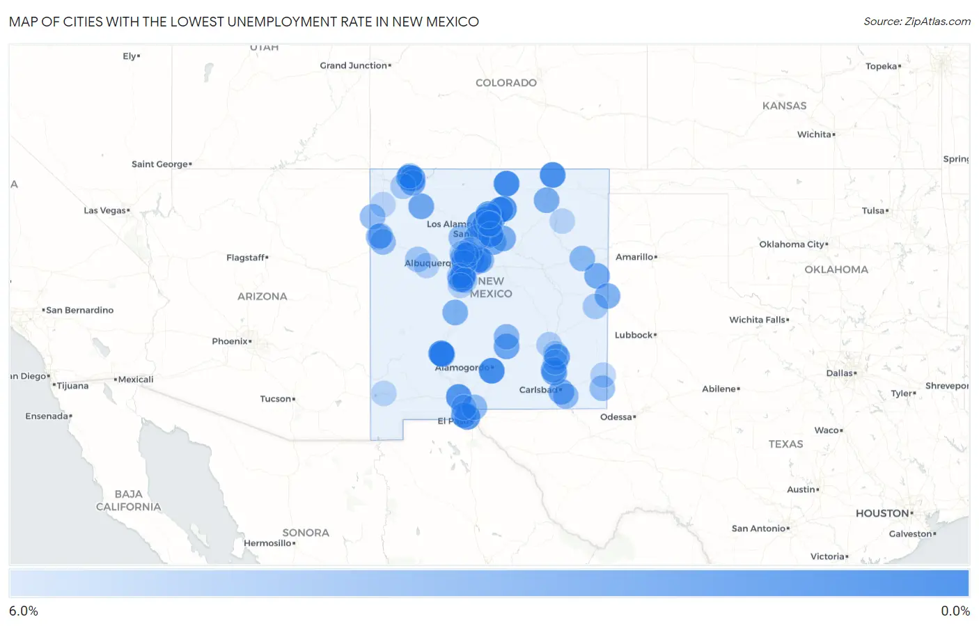 Cities with the Lowest Unemployment Rate in New Mexico Map
