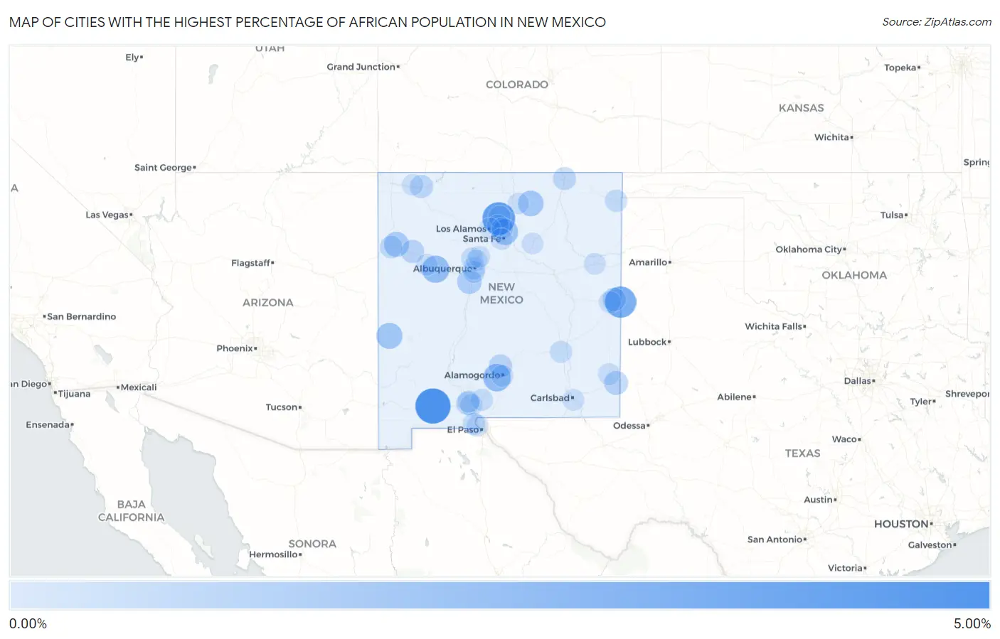 Cities with the Highest Percentage of African Population in New Mexico Map