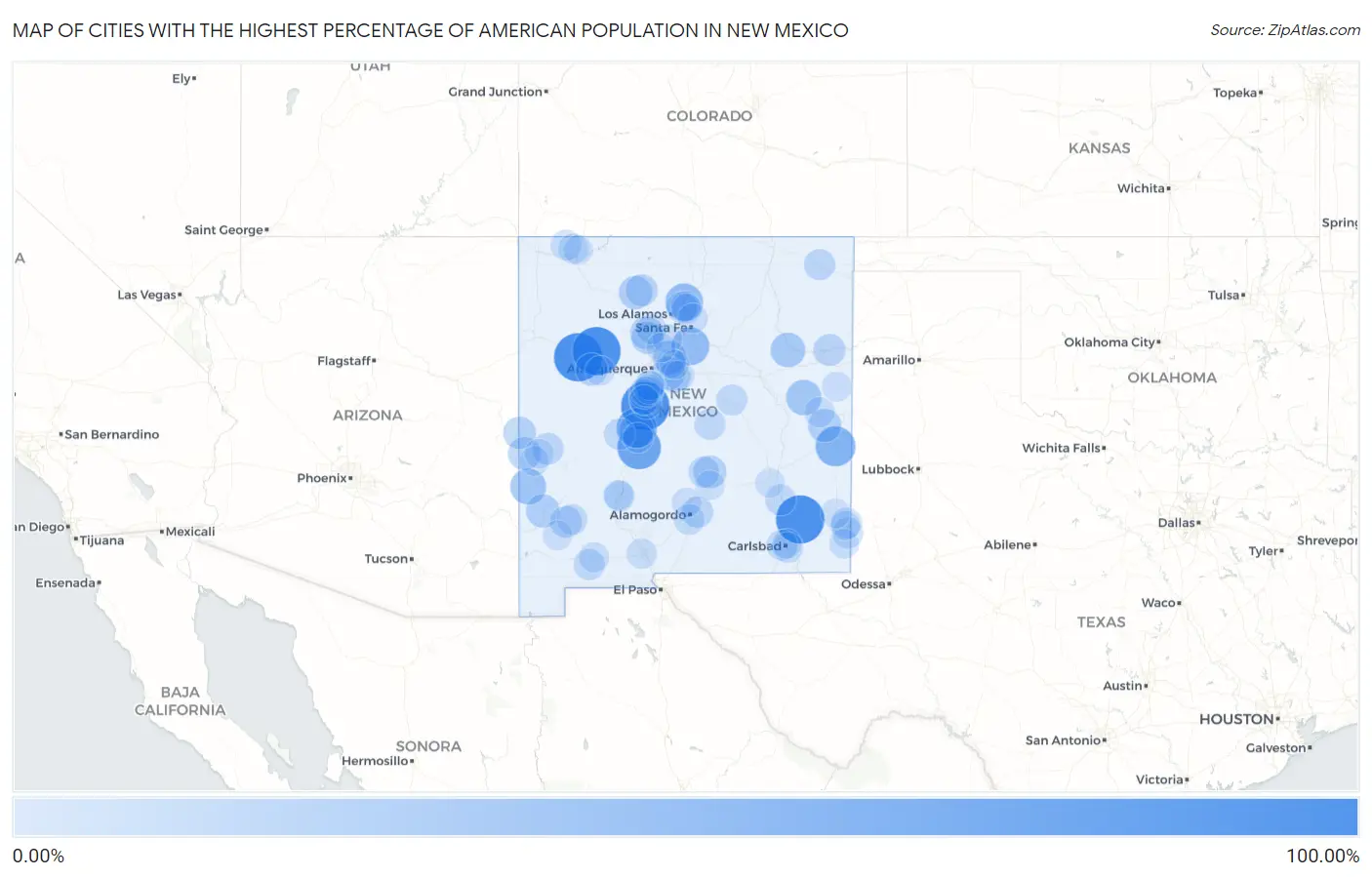 Cities with the Highest Percentage of American Population in New Mexico Map