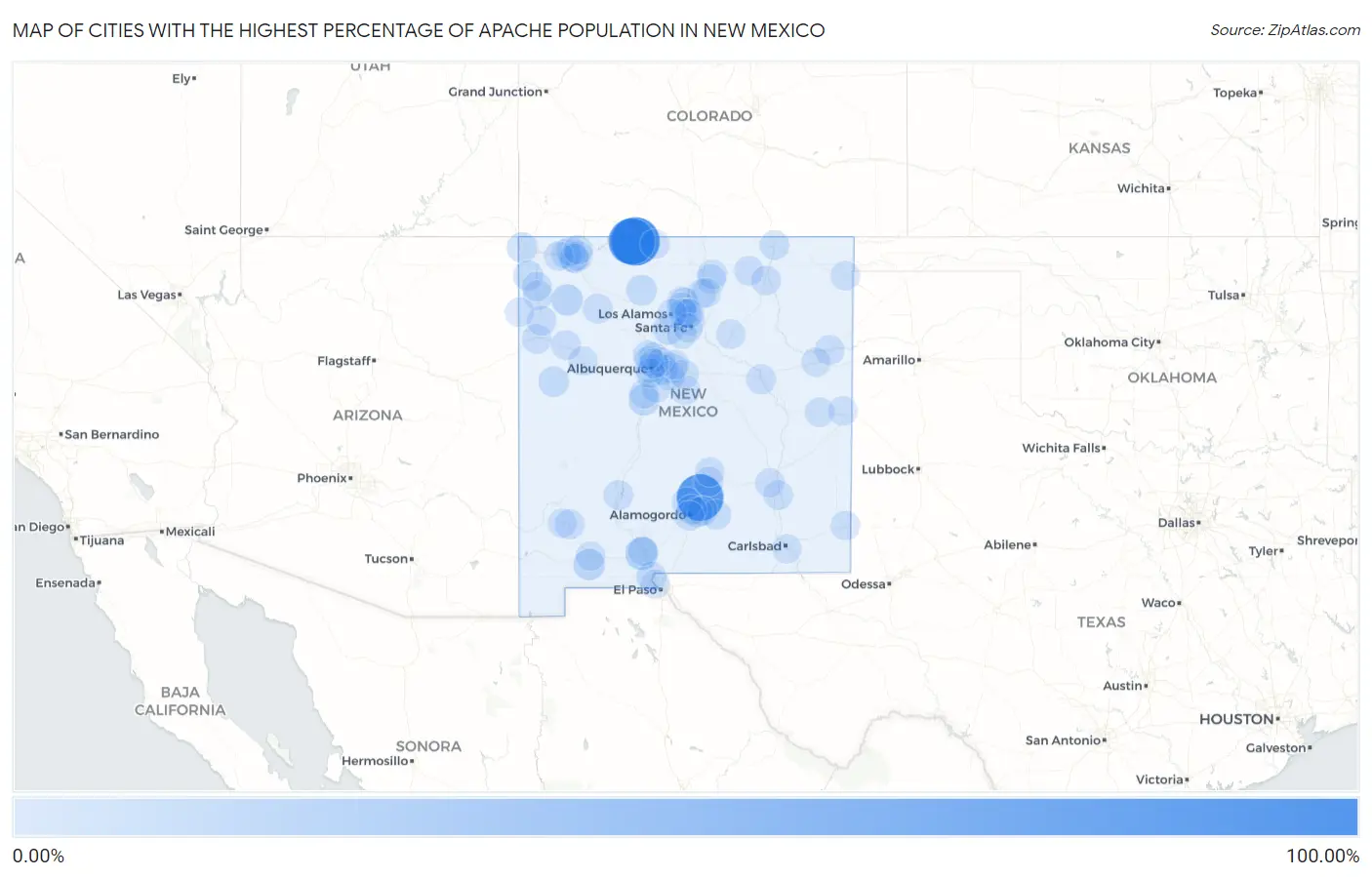 Cities with the Highest Percentage of Apache Population in New Mexico Map