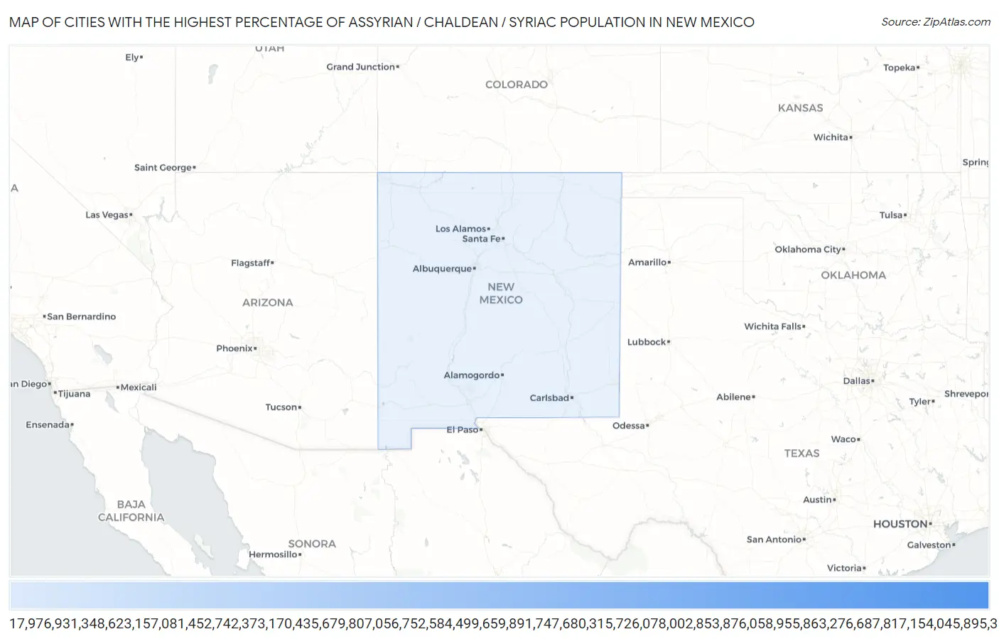 Cities with the Highest Percentage of Assyrian / Chaldean / Syriac Population in New Mexico Map