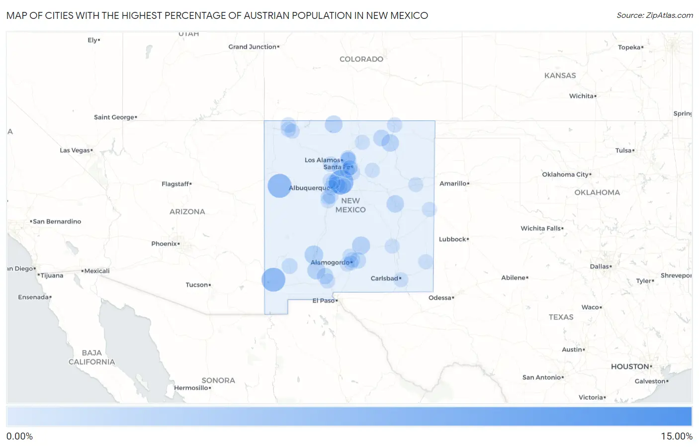 Cities with the Highest Percentage of Austrian Population in New Mexico Map