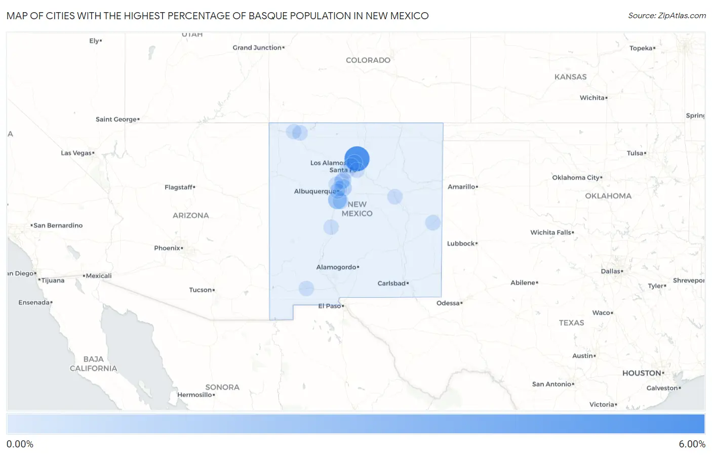 Cities with the Highest Percentage of Basque Population in New Mexico Map