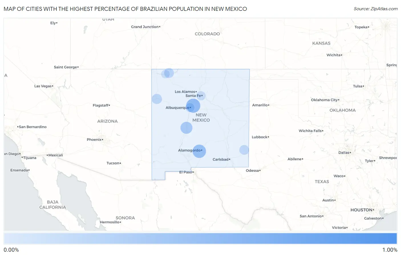 Cities with the Highest Percentage of Brazilian Population in New Mexico Map
