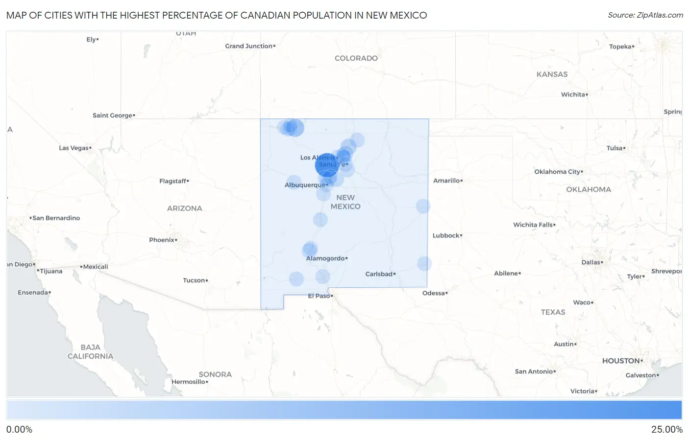 Cities with the Highest Percentage of Canadian Population in New Mexico Map